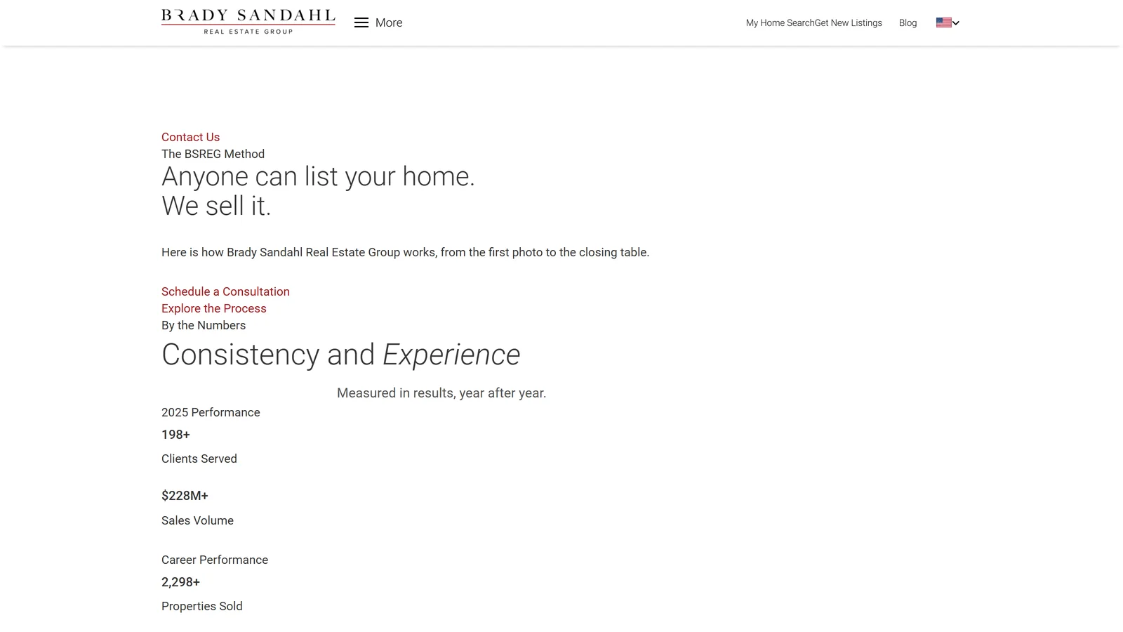 The how-we-sell page in Sierra's stock presentation: the same headline and stats in default template type with unstyled links.