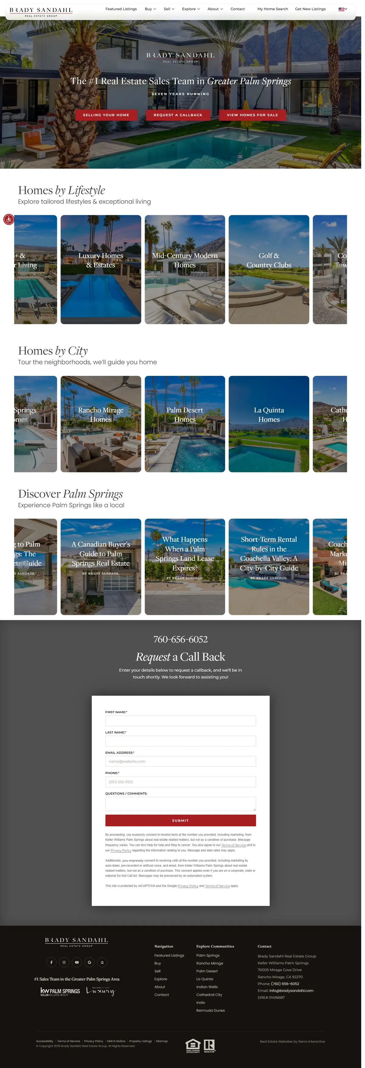 Complete homepage of the new Brady Sandahl build, scrollable top to bottom.